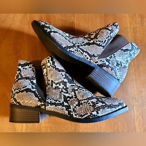faux snakeskin ankle boots